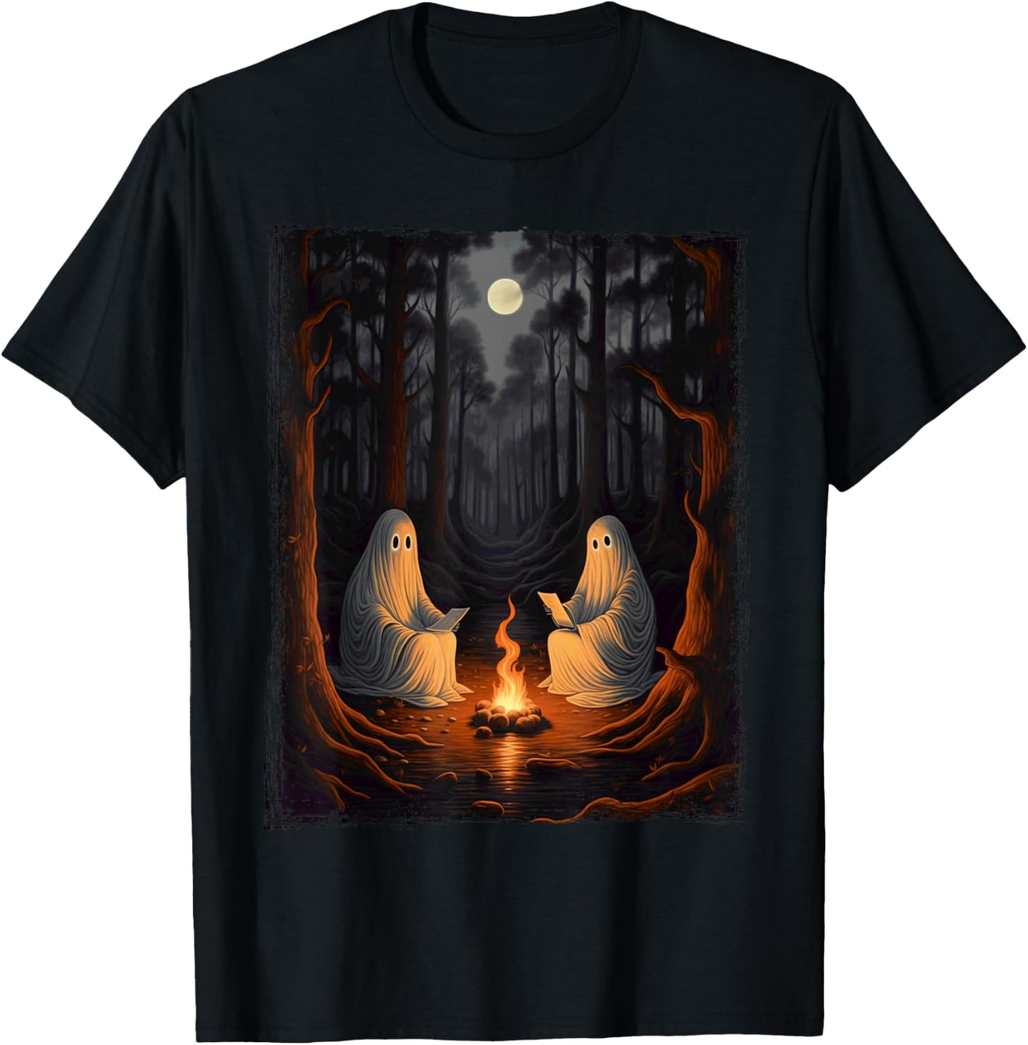 Vintage Ghost Book Reading Camping Gothic Halloween Teachers T-Shirt - T-Shirt | Black