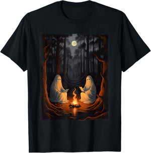 Vintage Ghost Book Reading Camping Gothic Halloween Teachers T-Shirt - T-Shirt | Black