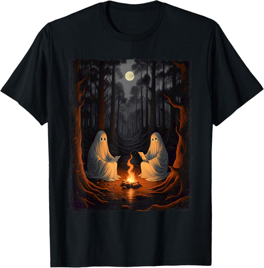 Vintage Ghost Book Reading Camping Gothic Halloween Teachers T-Shirt - T-Shirt | Black