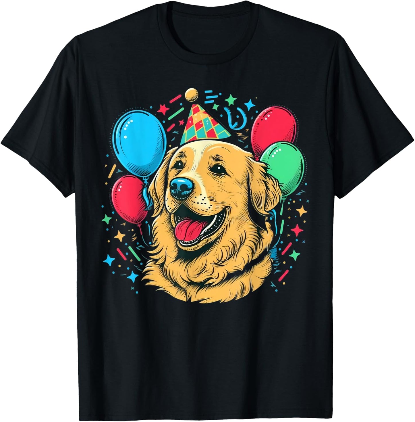 Celebration Event Birthday Party Golden Retriever T-Shirt - T-Shirt | Black