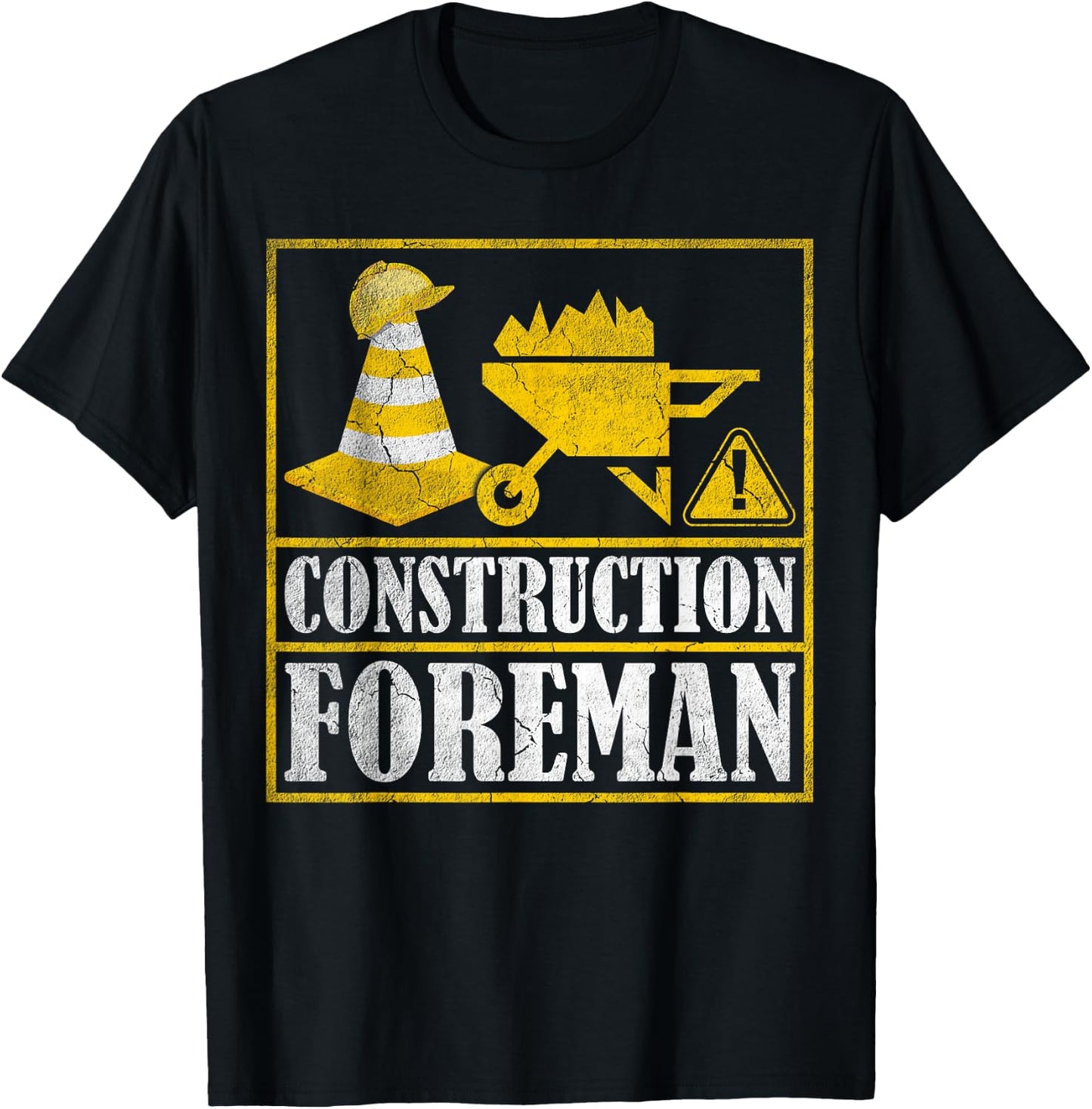 Construction Worker Retro Distressed Construction Foreman T-Shirt - T-Shirt | Black
