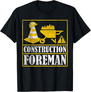 Construction Worker Retro Distressed Construction Foreman T-Shirt - T-Shirt | Black