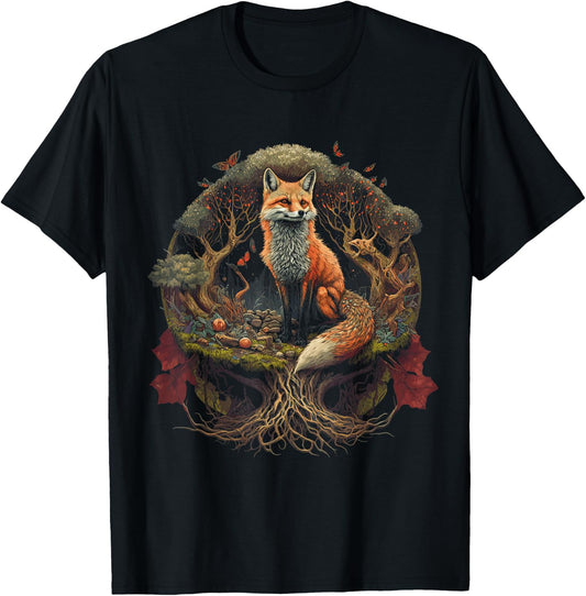 Cottagecore Aesthetic Fox In Forest Fox Lover T-Shirt - T-Shirt | Black