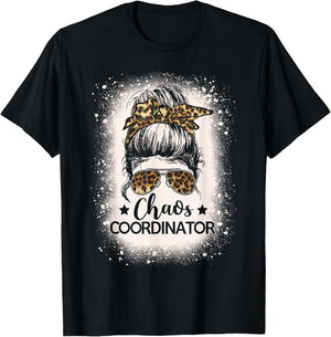 Chaos Coordinator Leopard Messy Bun Bleached Girls Women T-Shirt - T-Shirt | Black