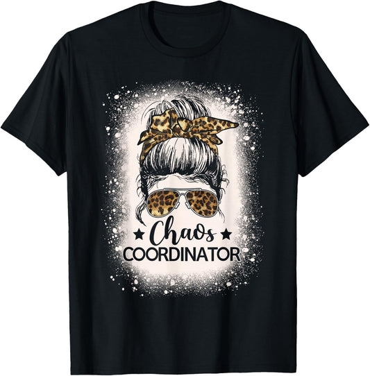 Chaos Coordinator Leopard Messy Bun Bleached Girls Women T-Shirt - T-Shirt | Black