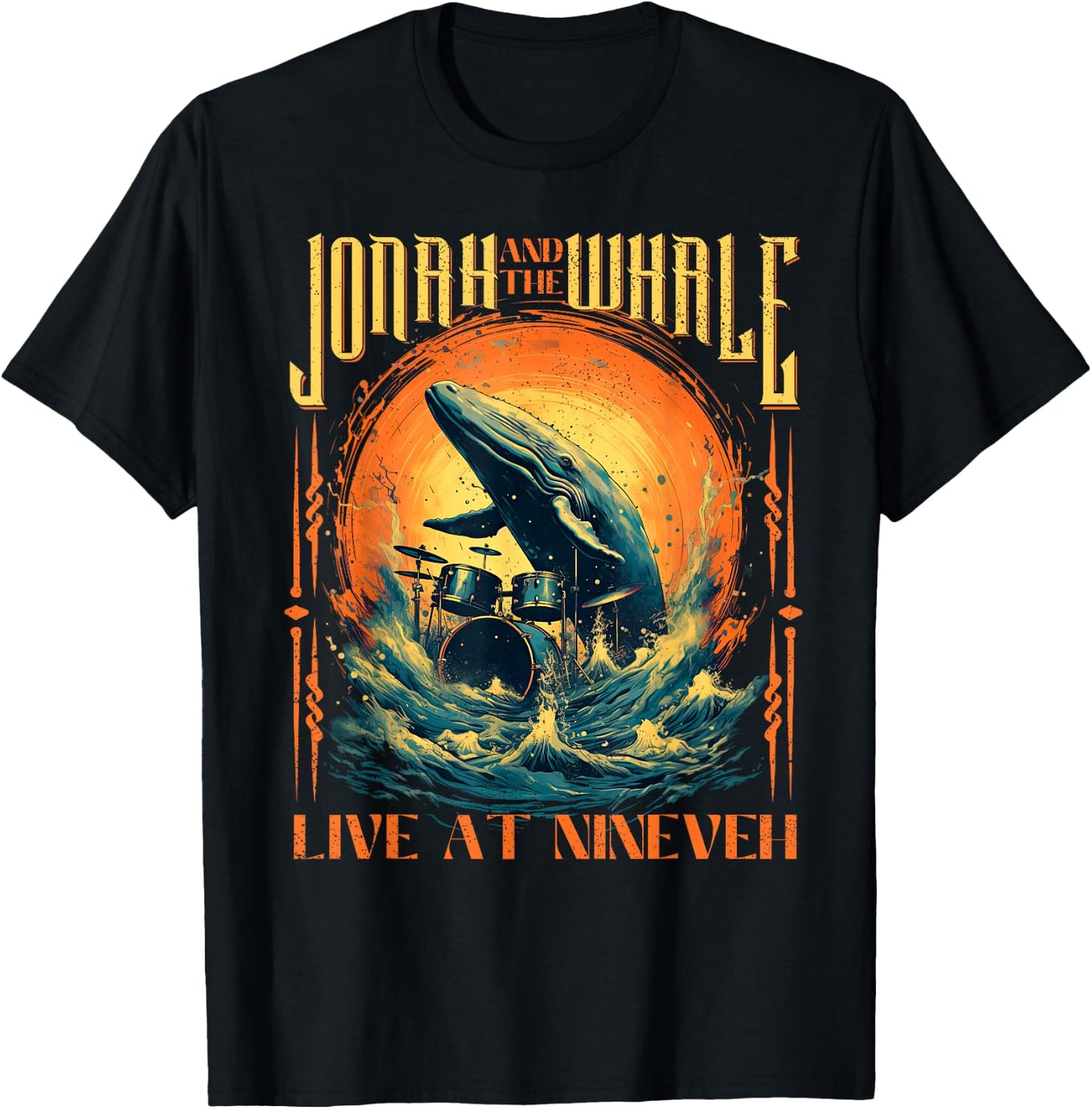Christian Gift Jonah Whale Funny Rock Band Vintage T-Shirt - T-Shirt | Black