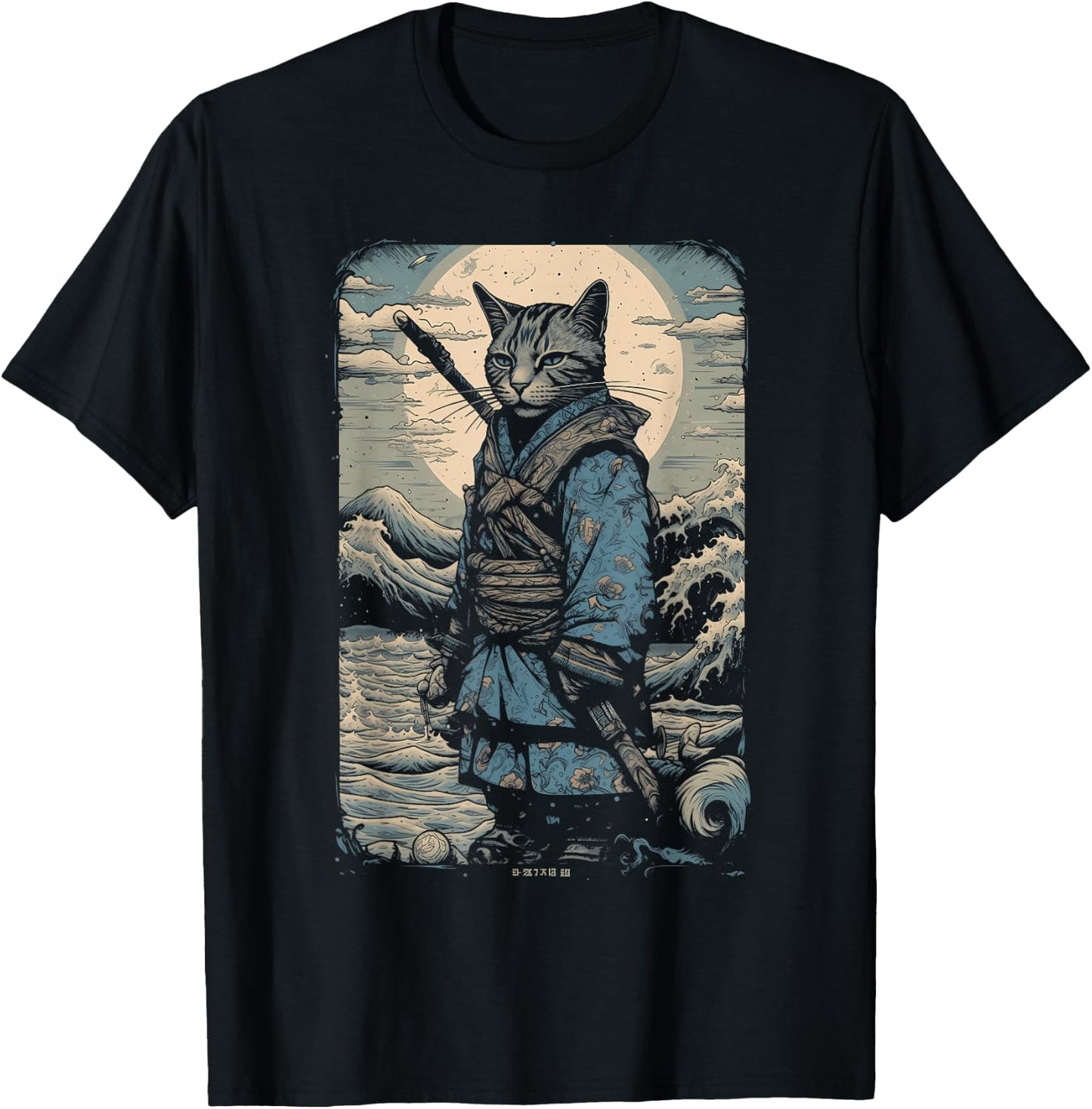 Vintage Samurai Cat Japanese Ninja Art Japan Anime Graphic Women Kids T-Shirt - T-Shirt | Black