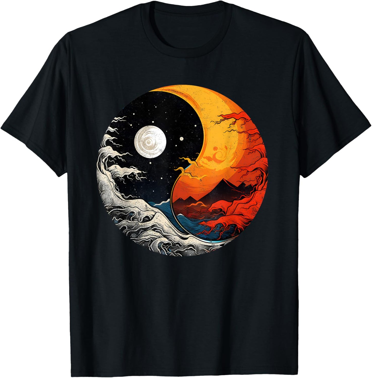 Ying Yang Energy Meditation Watercolor Tai Chi Day & Night T-Shirt - T-Shirt | Black