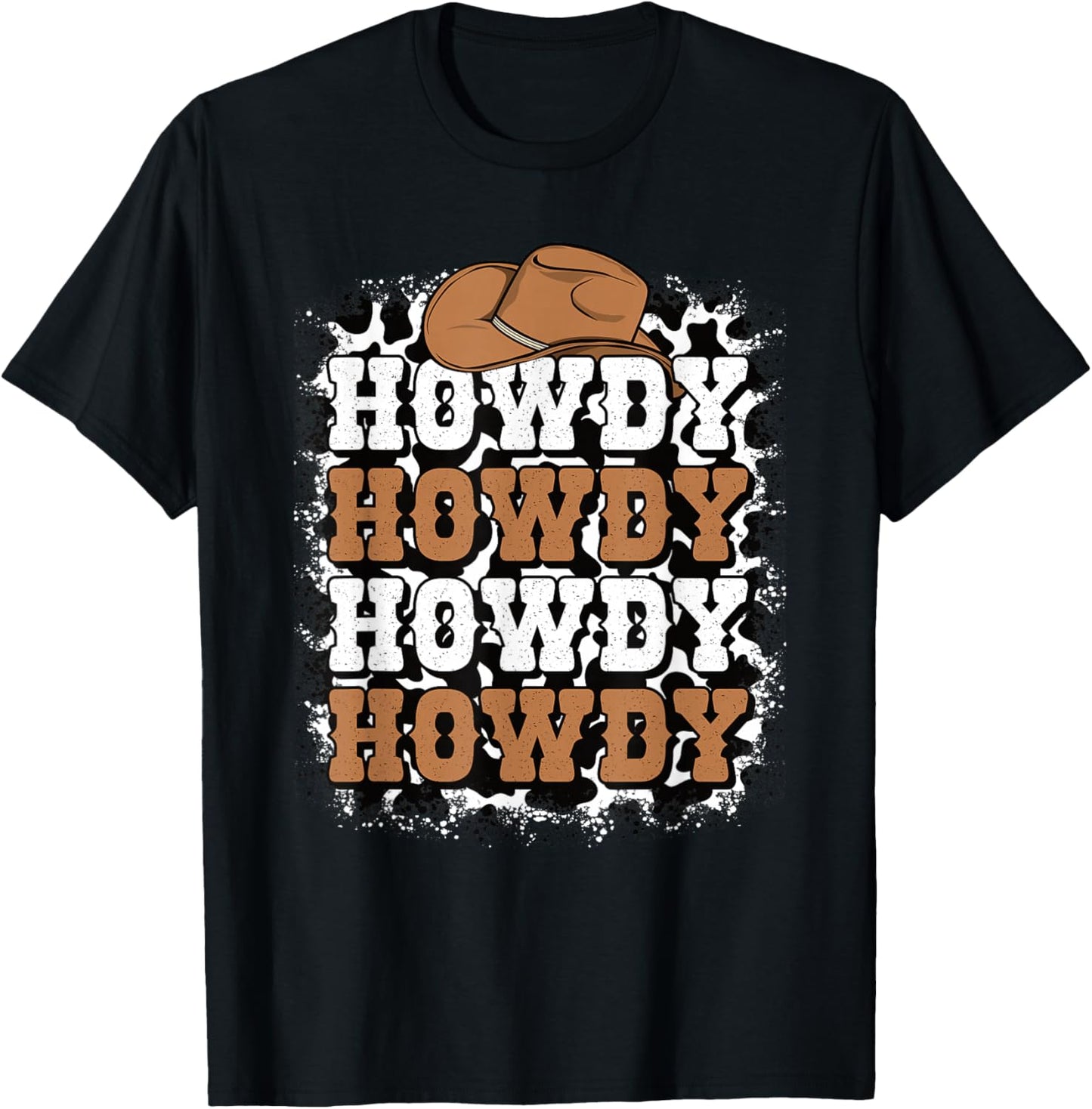 Howdy Cow Print Western Cowgirl Cowboy Rodeo Men Women Kids T-Shirt - T-Shirt | Black