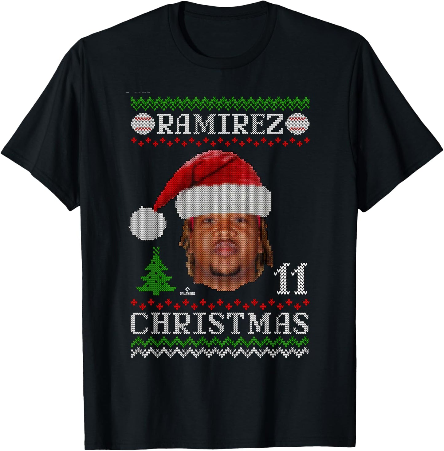 Jose Ramirez Cleveland Baseball Christmas Sweater MLBPA T-Shirt - T-Shirt | Black