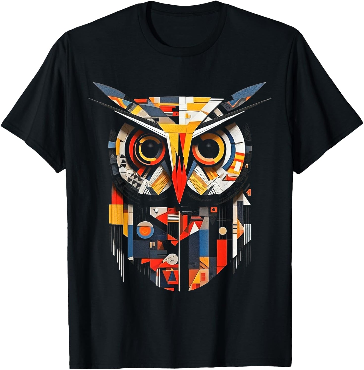 Owl Lover Artwork | Colorful Animal Motif Owl T-Shirt - T-Shirt | Black