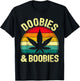 Funny Doobies And Boobies Retro Weed Cannabis 420 Dad Papa T-Shirt - T-Shirt | Black
