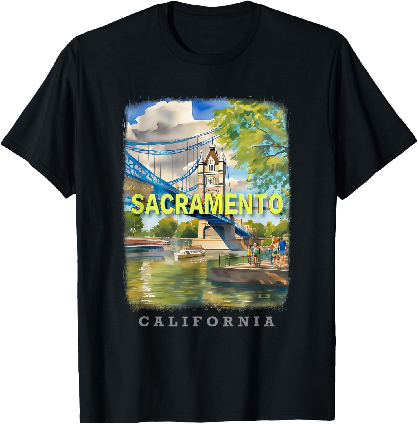 Sacramento California CA Riverfront Charm SD646 T-Shirt - T-Shirt | Black
