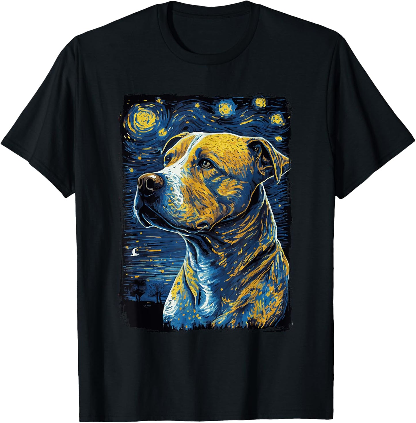 Pitbull Dog Starry Night Men Women Girls Kids T-Shirt - T-Shirt | Black