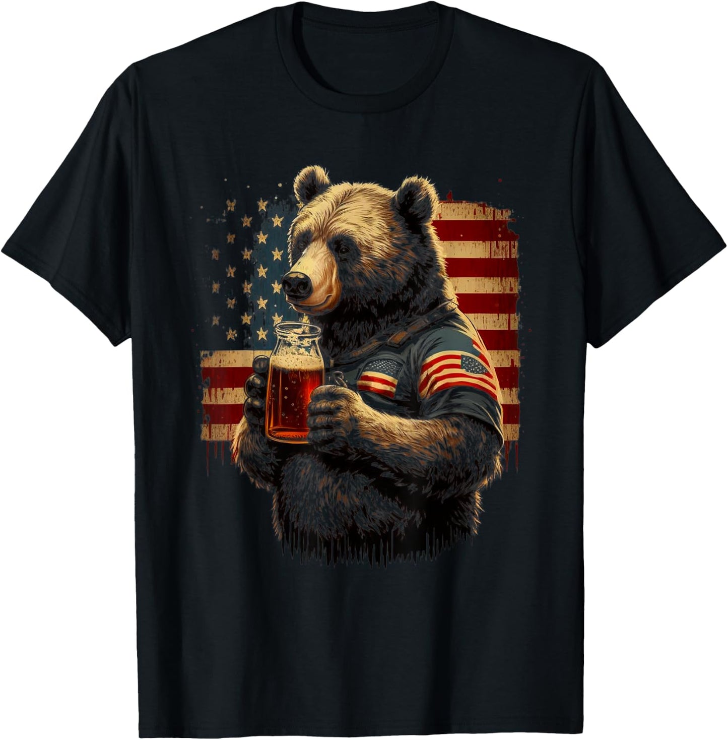 Patriotic Day Bear Drinking Beer Men T-Shirt - T-Shirt | Black