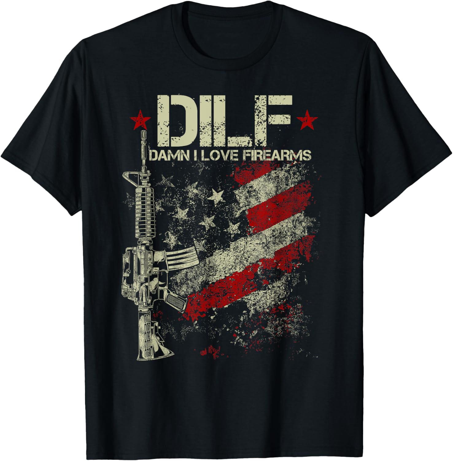Funny DILF - Damn I Love Firearms Gun American Flag T-Shirt - T-Shirt | Black