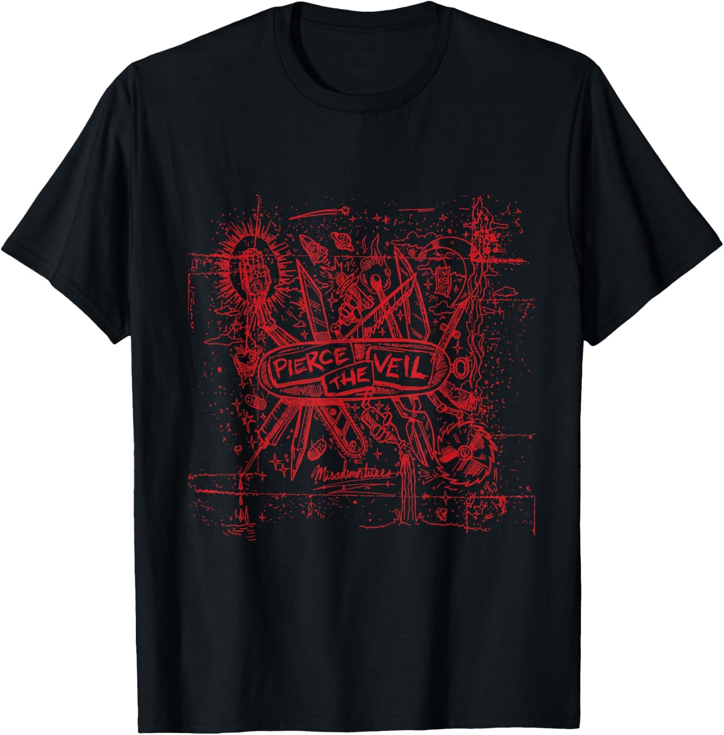 Pierce The Veil - Misadventures Cover in Red Print T-Shirt - T-Shirt | Black
