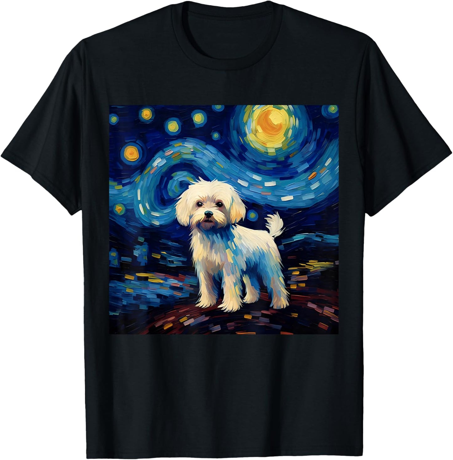 Surreal Starry Night Maltese Dog Women Girls Kids T-Shirt - T-Shirt | Black