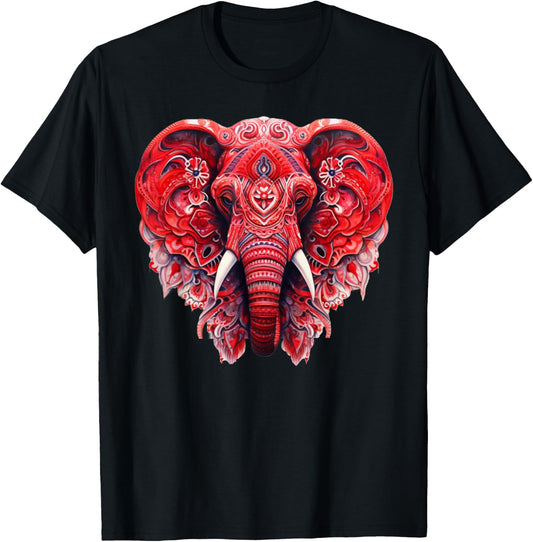 Red Mandala Aart Elephant Tribal Yoga Graphic T-Shirt - T-Shirt | Black