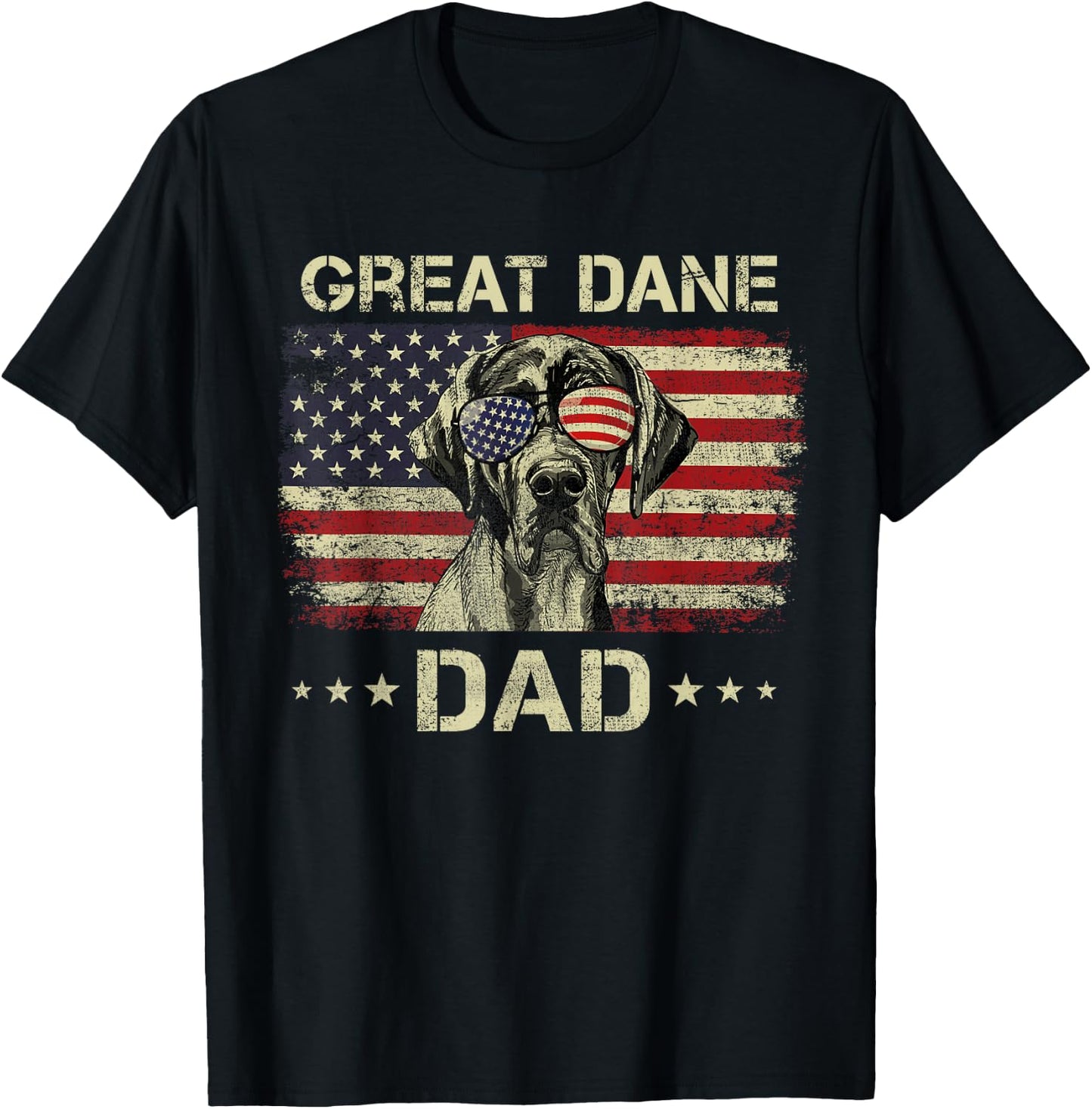 Great Dane Dad Dog Lovers American Flag 4th Of July T-Shirt - T-Shirt | Black