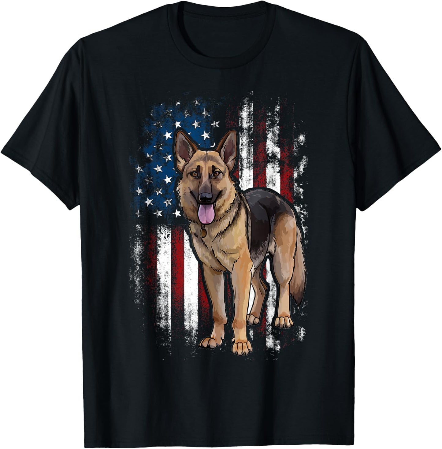 Patriotic German Shepherd American Flag Dog Men Women T-Shirt - T-Shirt | Black