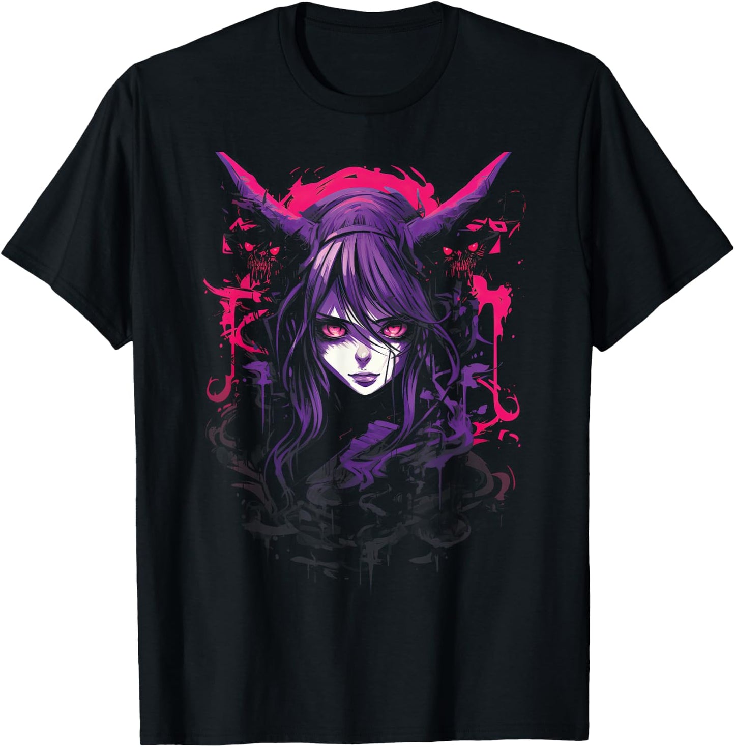 Anime Goth Girl Japanese Aesthetic Grunge Horror T-Shirt - T-Shirt | Black
