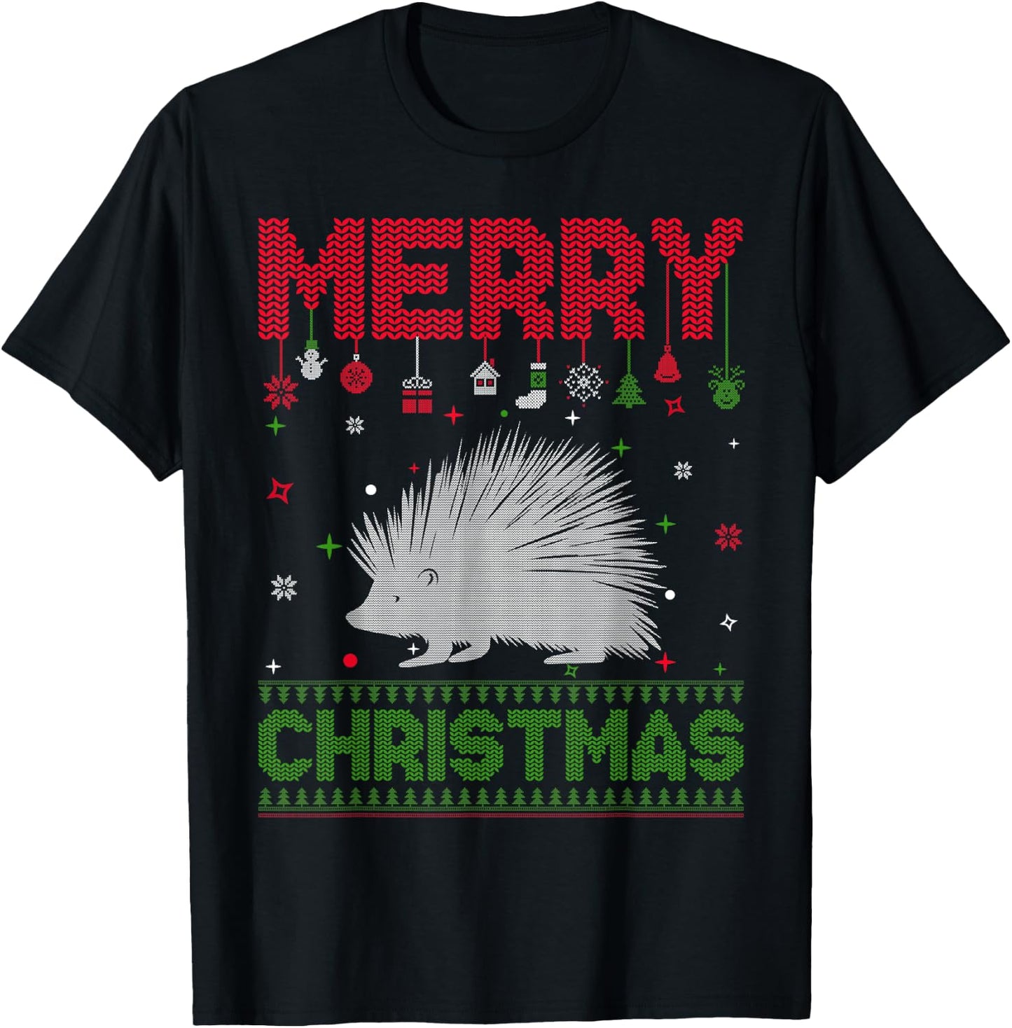 Ugly Holiday Sweater Christmas Funny Porcupine Graphic T-Shirt - T-Shirt | Black