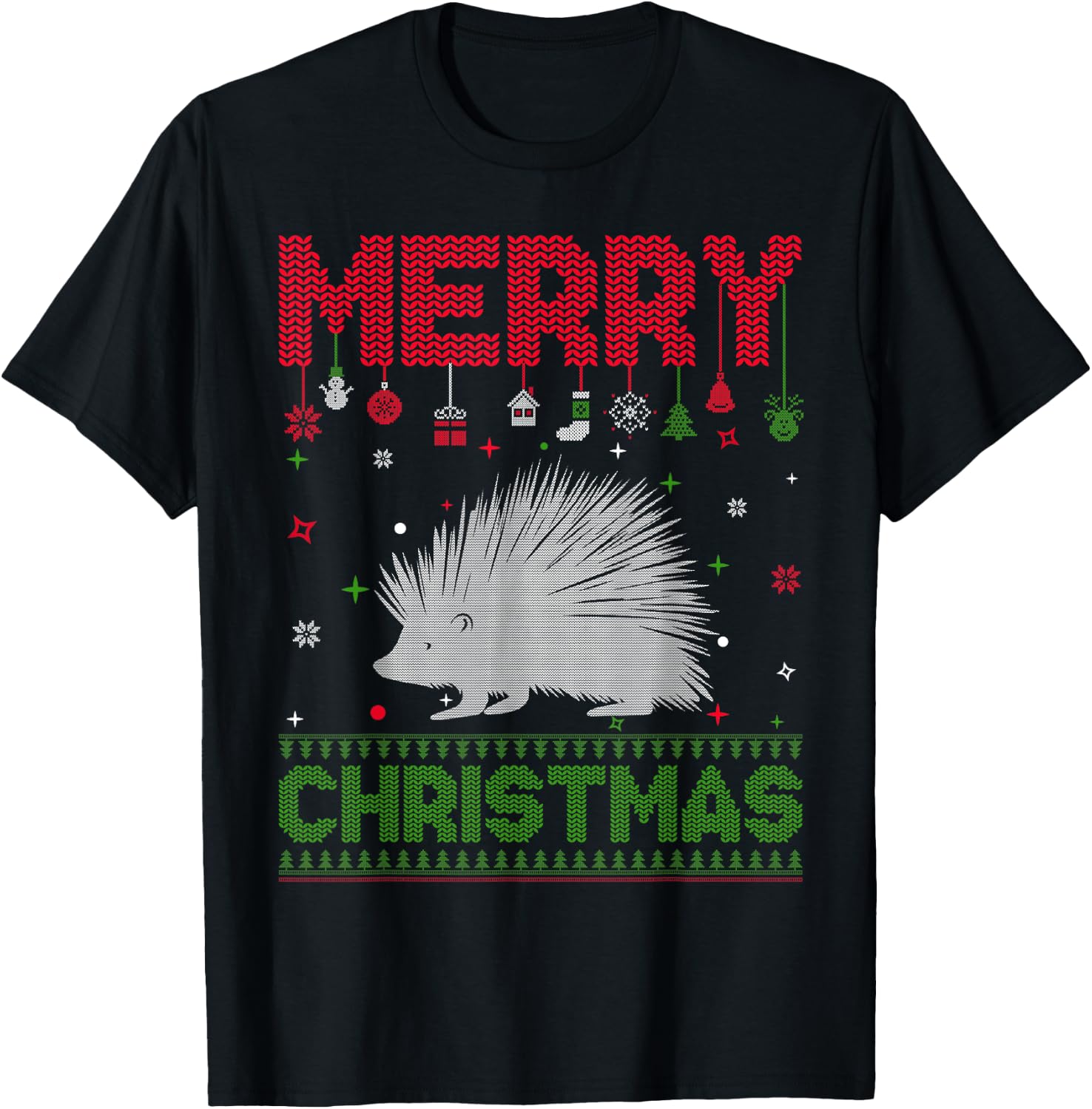 Ugly Holiday Sweater Christmas Funny Porcupine Graphic T-Shirt - T-Shirt | Black