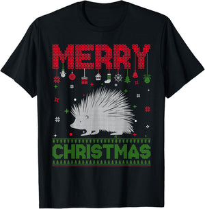 Ugly Holiday Sweater Christmas Funny Porcupine Graphic T-Shirt - T-Shirt | Black
