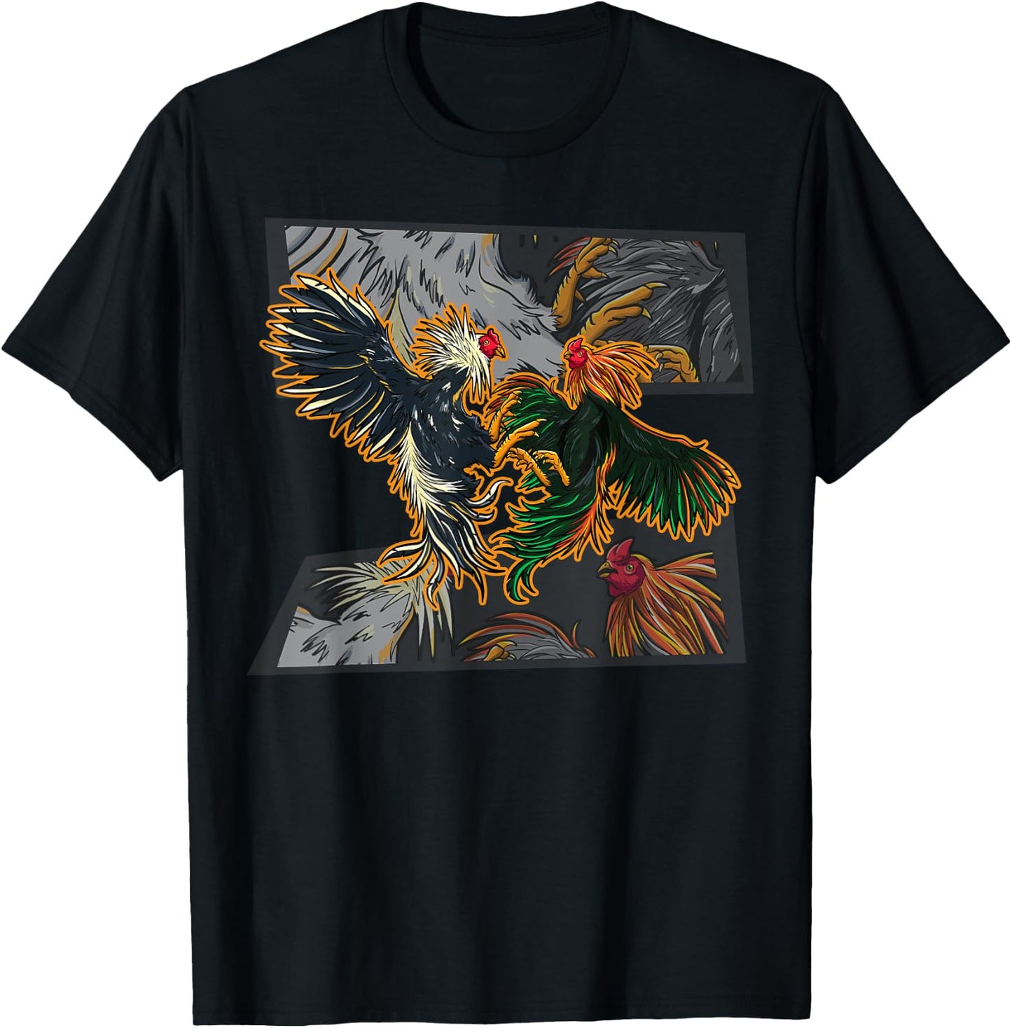 Halloween Dia De Los Muertos Sugar Skull Calavera Fighting Rooster Chicken Chinese Zodiac Pride & Brave -Adults Black Small T-Shirt - T-Shirt | Black