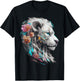 White Lion Fantasy Flowers Art - Blue Eyes Animal Lion T-Shirt - T-Shirt | Black