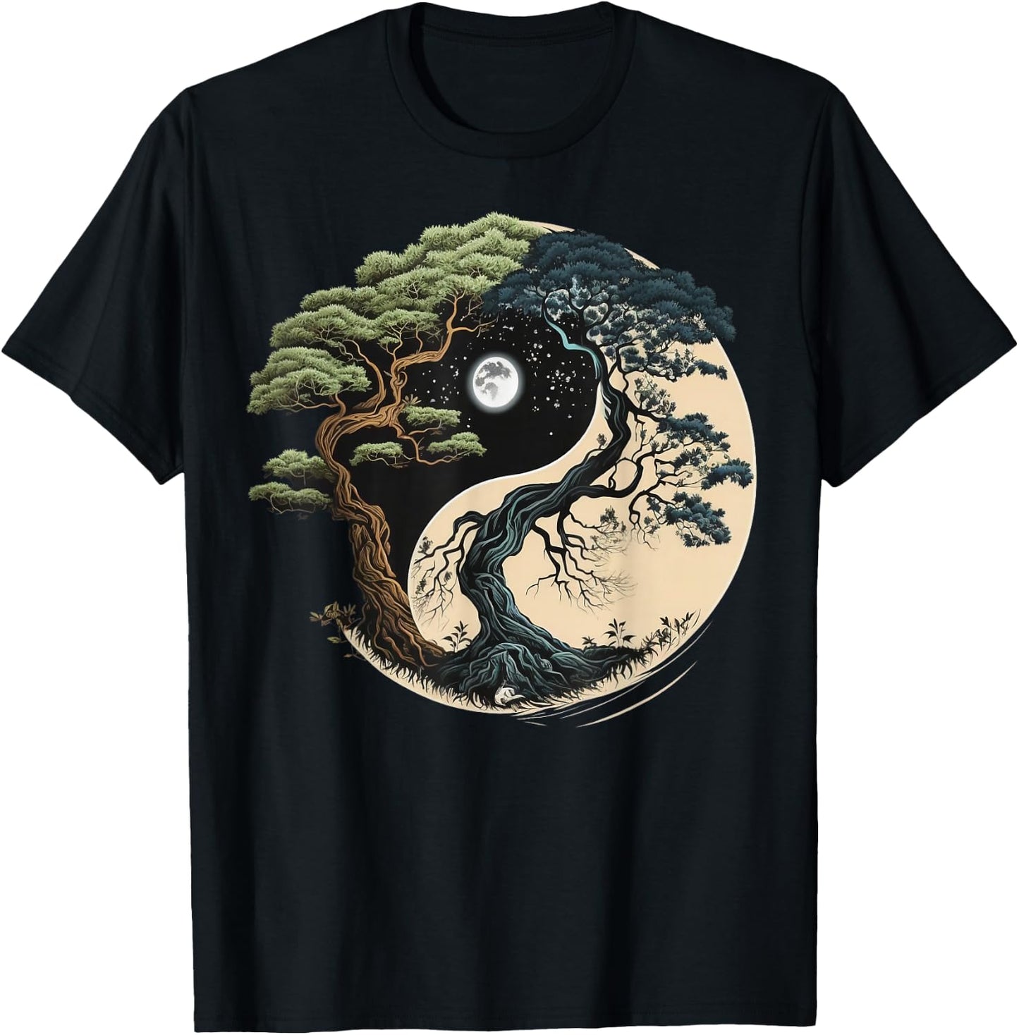 Yin Yang Tree of Life on Buddhist Bonsai Tree T-Shirt - T-Shirt | Black