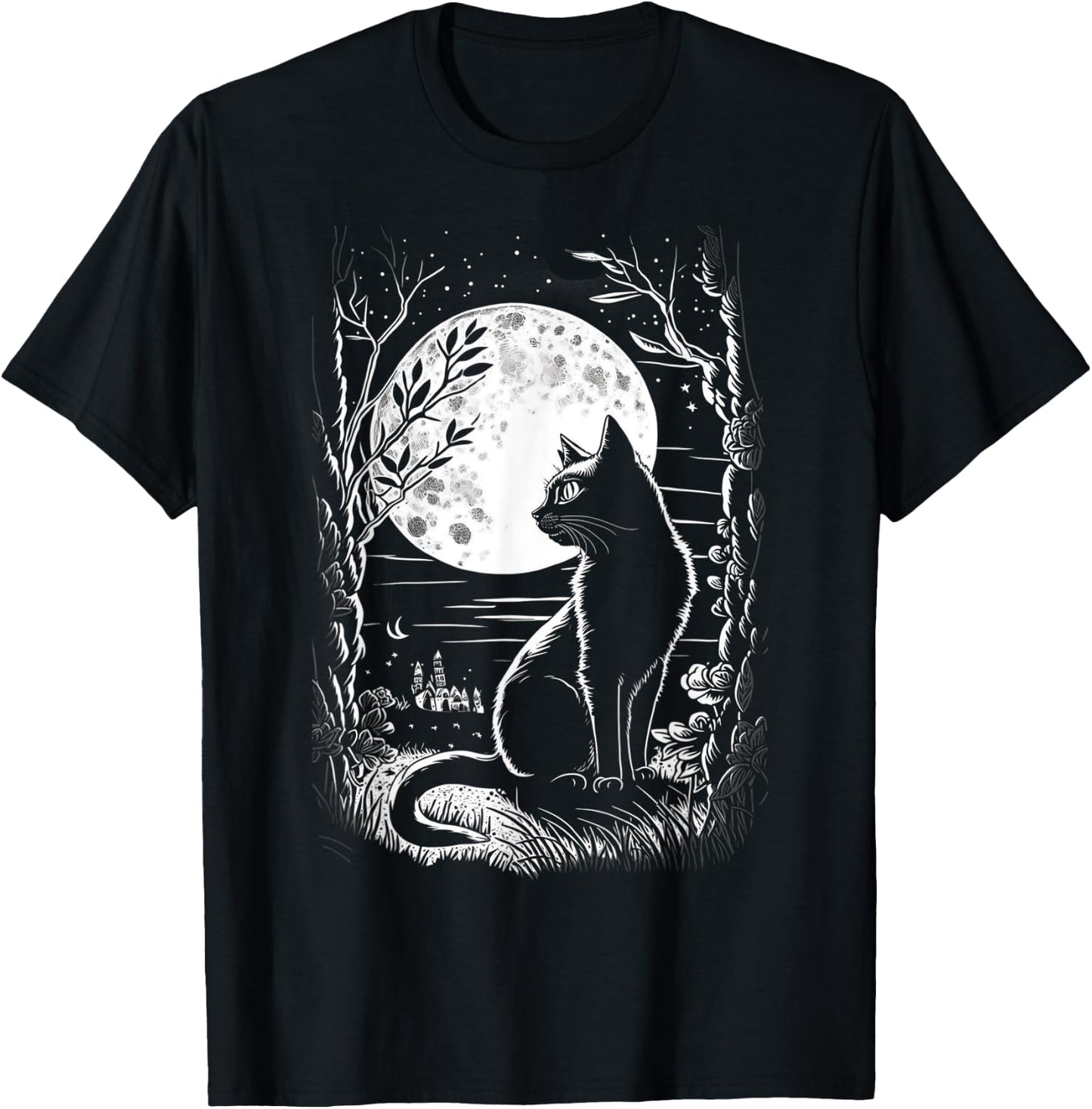 Mystical Cat Wiccan Moon Magic T-Shirt - T-Shirt | Black