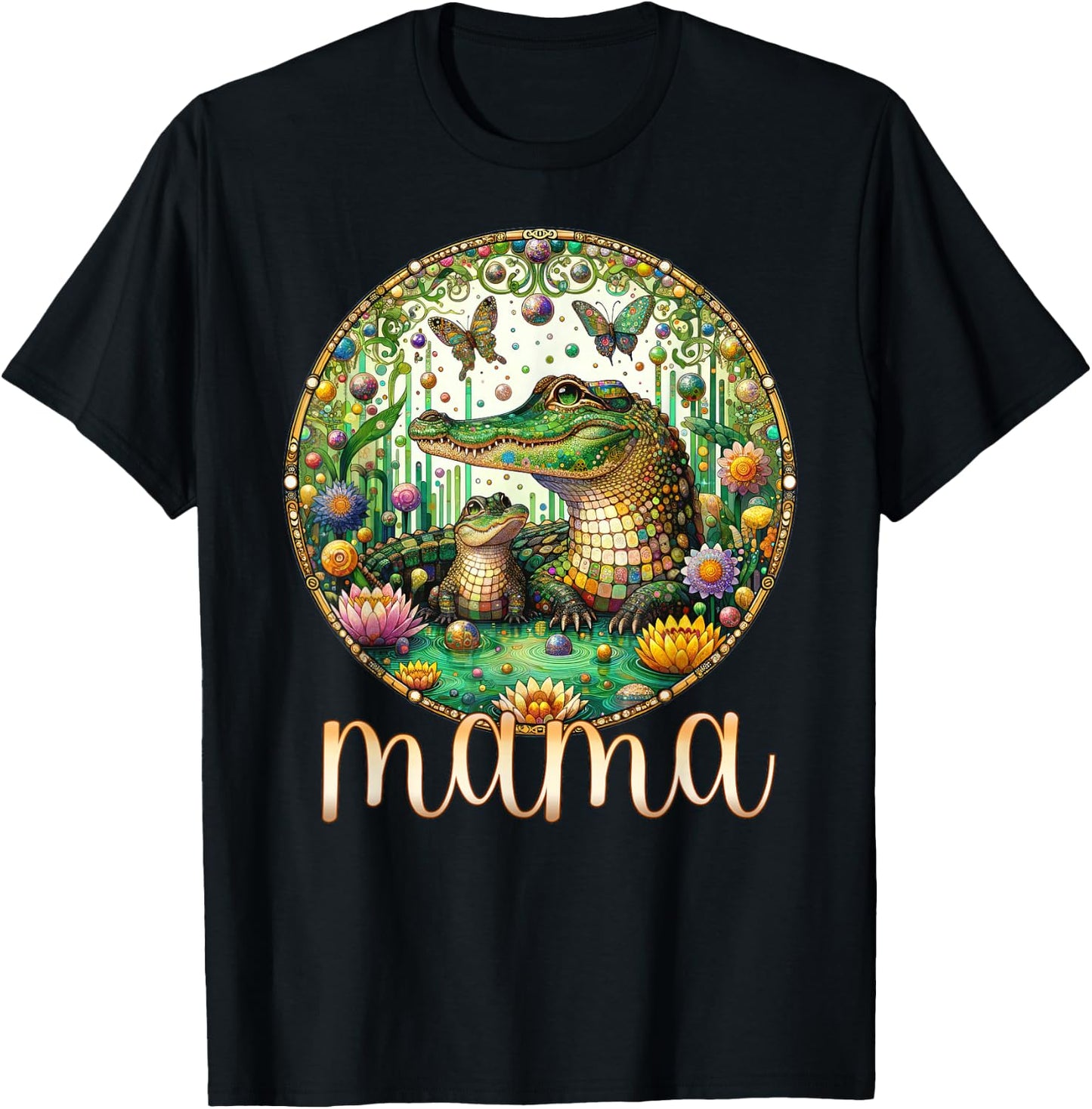 Butterfly Mom Baby Alligator Crocodile Mama - Mother's Day T-Shirt - T-Shirt | Black