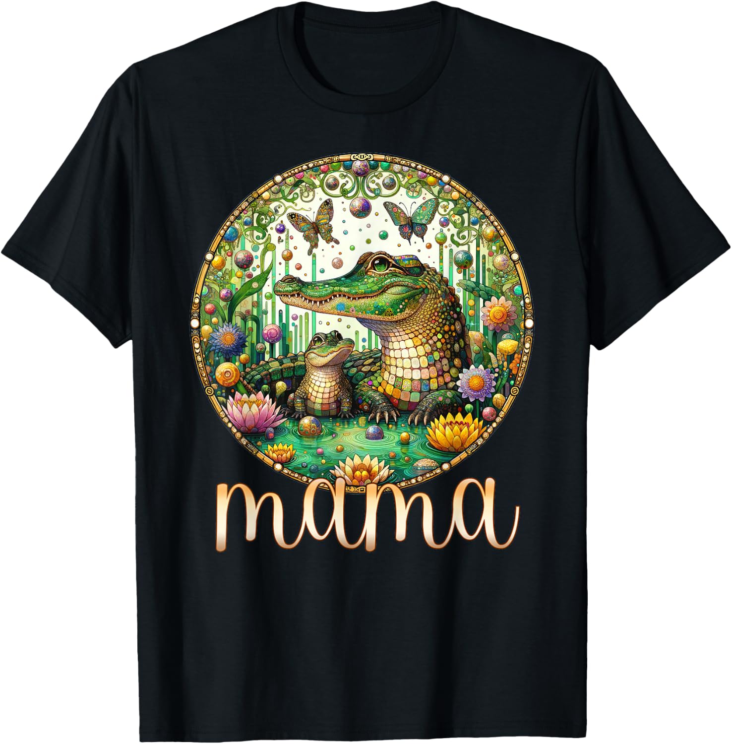 Butterfly Mom Baby Alligator Crocodile Mama - Mother's Day T-Shirt - T-Shirt | Black