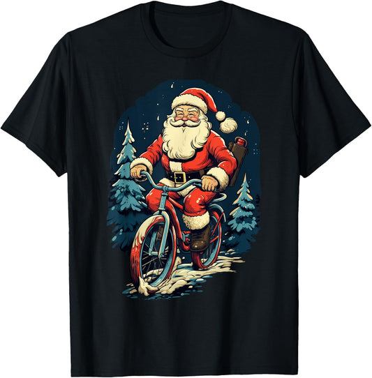Santa Riding Bicycle Cycling Funny Christmas Boys Girls Kids T-Shirt - T-Shirt | Black