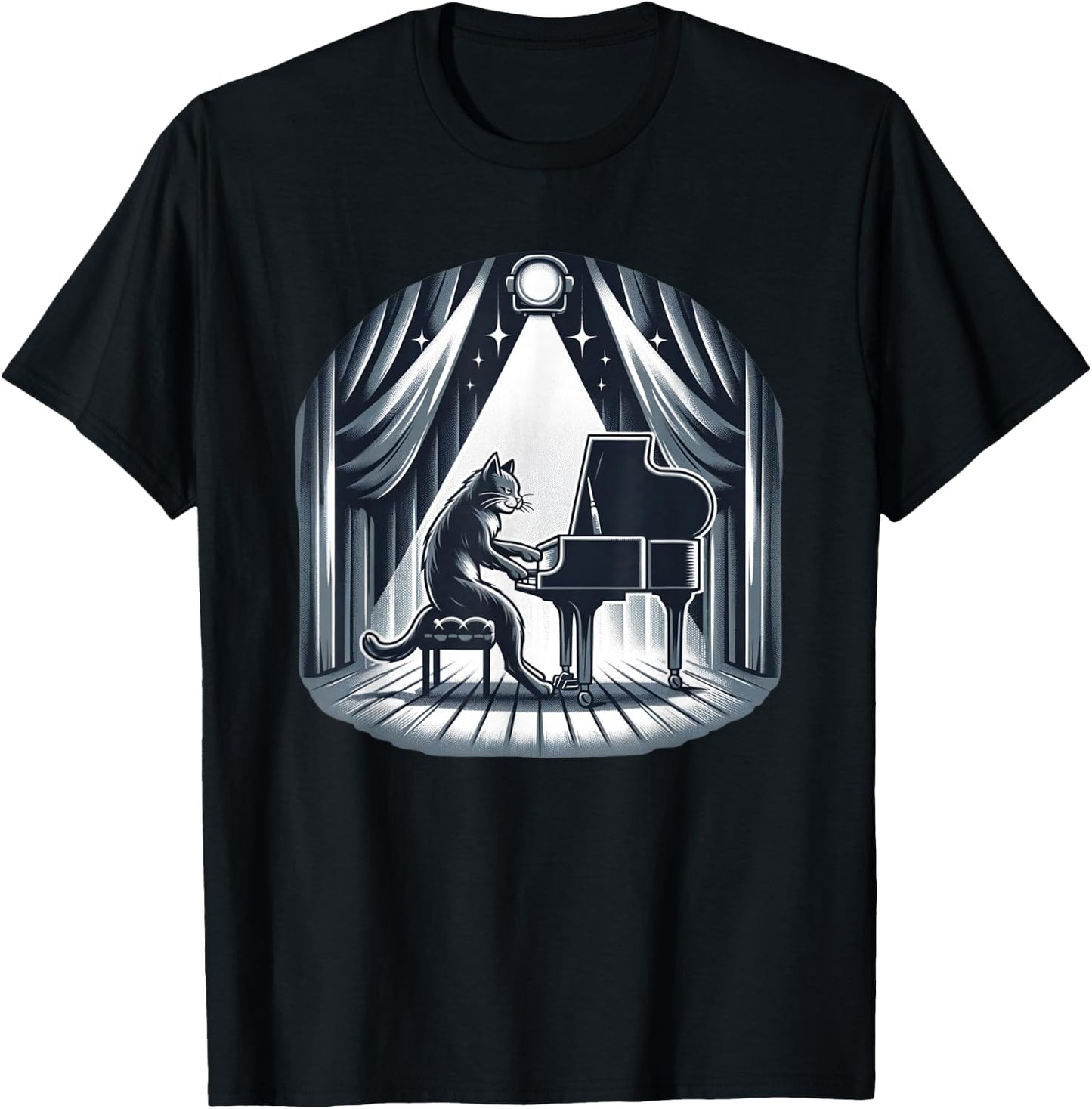 Classical Piano Concert / Funny & Cute Cat Playing Piano Men Women Girls Kids T-Shirt - T-Shirt | Black