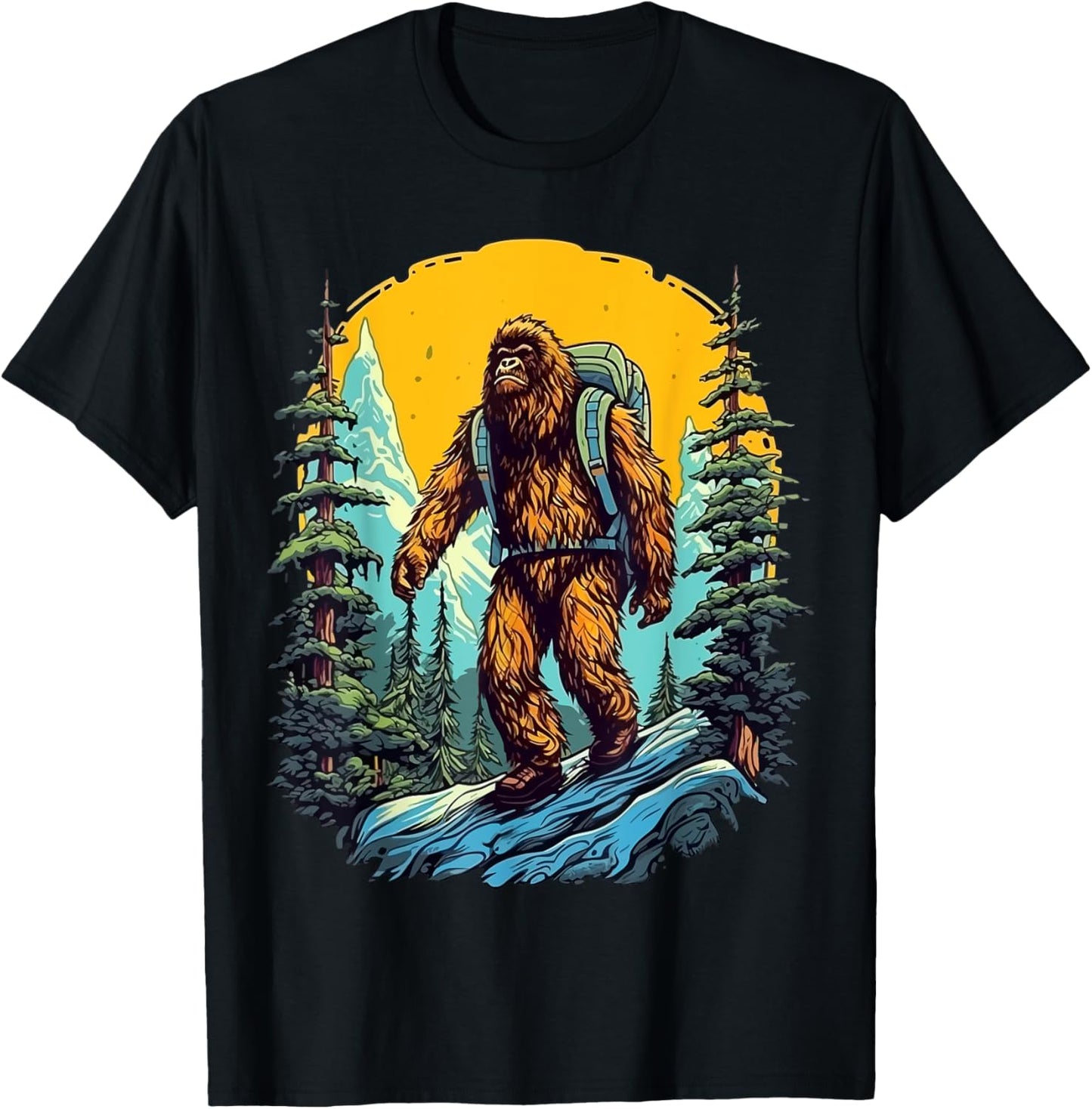 Aesthetic Outdoor Mountain Adventure Hiking Bigfoot T-Shirt - T-Shirt | Black