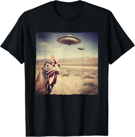 Chicken UFO Alien Flying Saucer T-Shirt - T-Shirt | Black