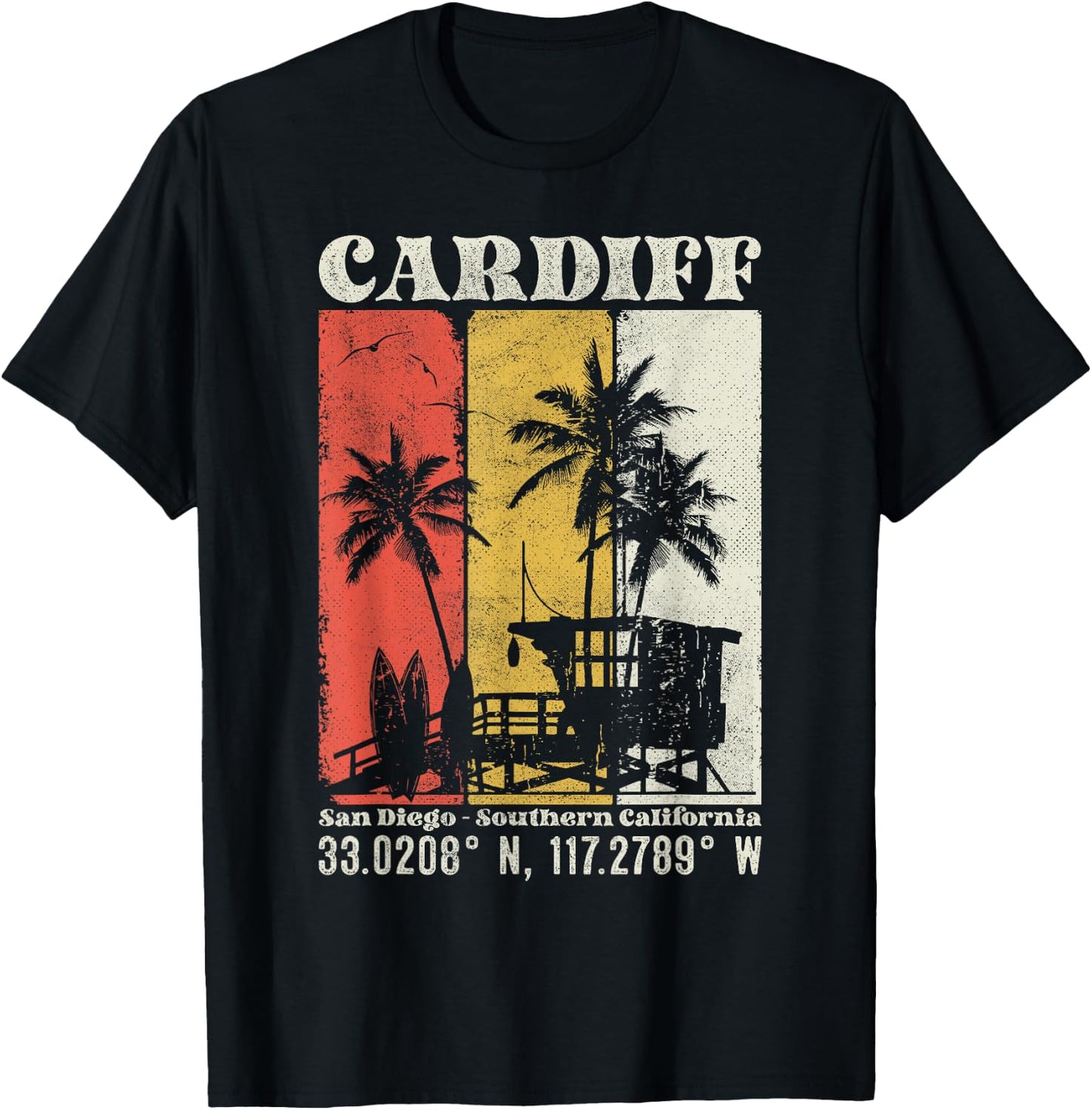 Cardiff San Diego Southern California Coordinates Surf T-Shirt - T-Shirt | Black