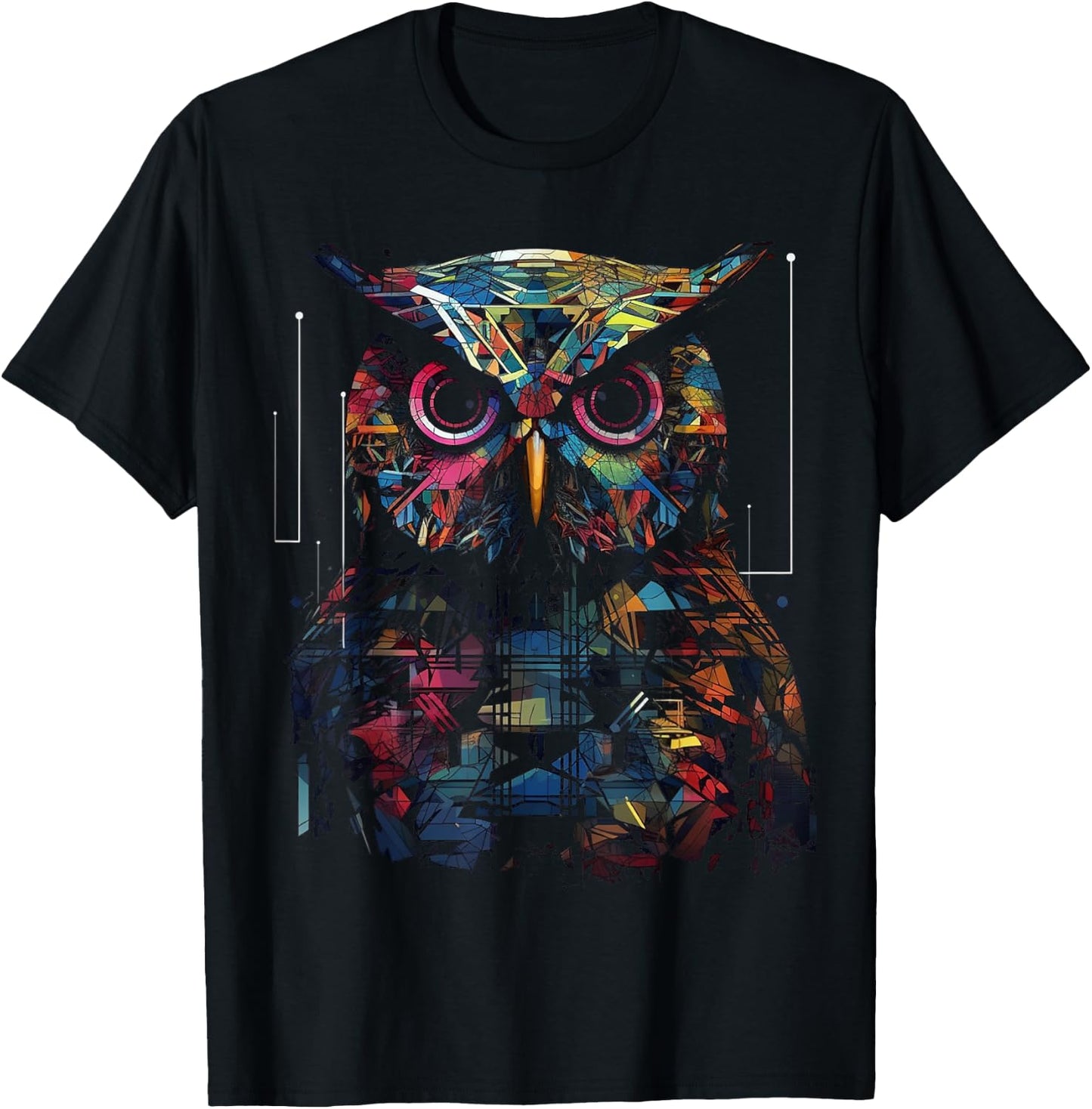 Owl Geometric Animal Lover - Colourful Bird Art Animal Owl T-Shirt - T-Shirt | Black