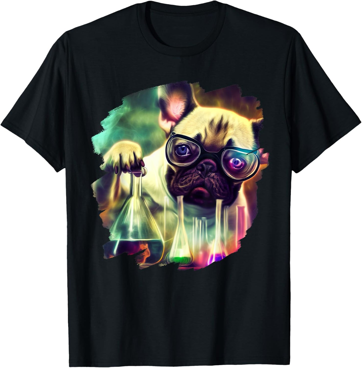Mad Frenchie Dog Scientist Mixing Chemicals Chemistry Women Kids T-Shirt - T-Shirt | Black