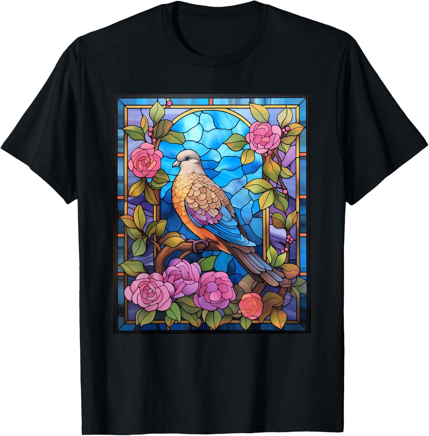 Stained Glass Style Mourning Dove T-Shirt - T-Shirt | Black