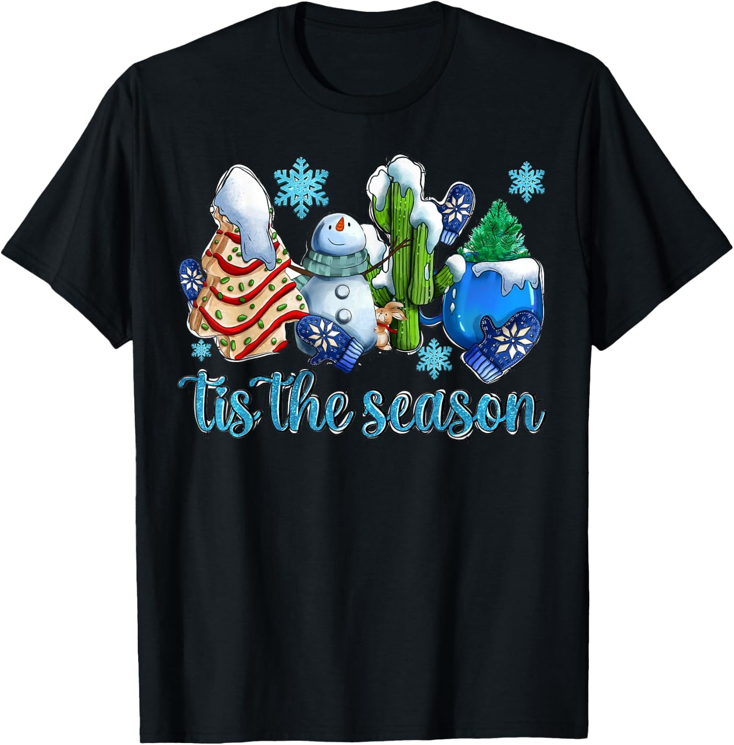 Tis The Season Winter And Snowman Christmas Family Matching T-Shirt - T-Shirt | Black