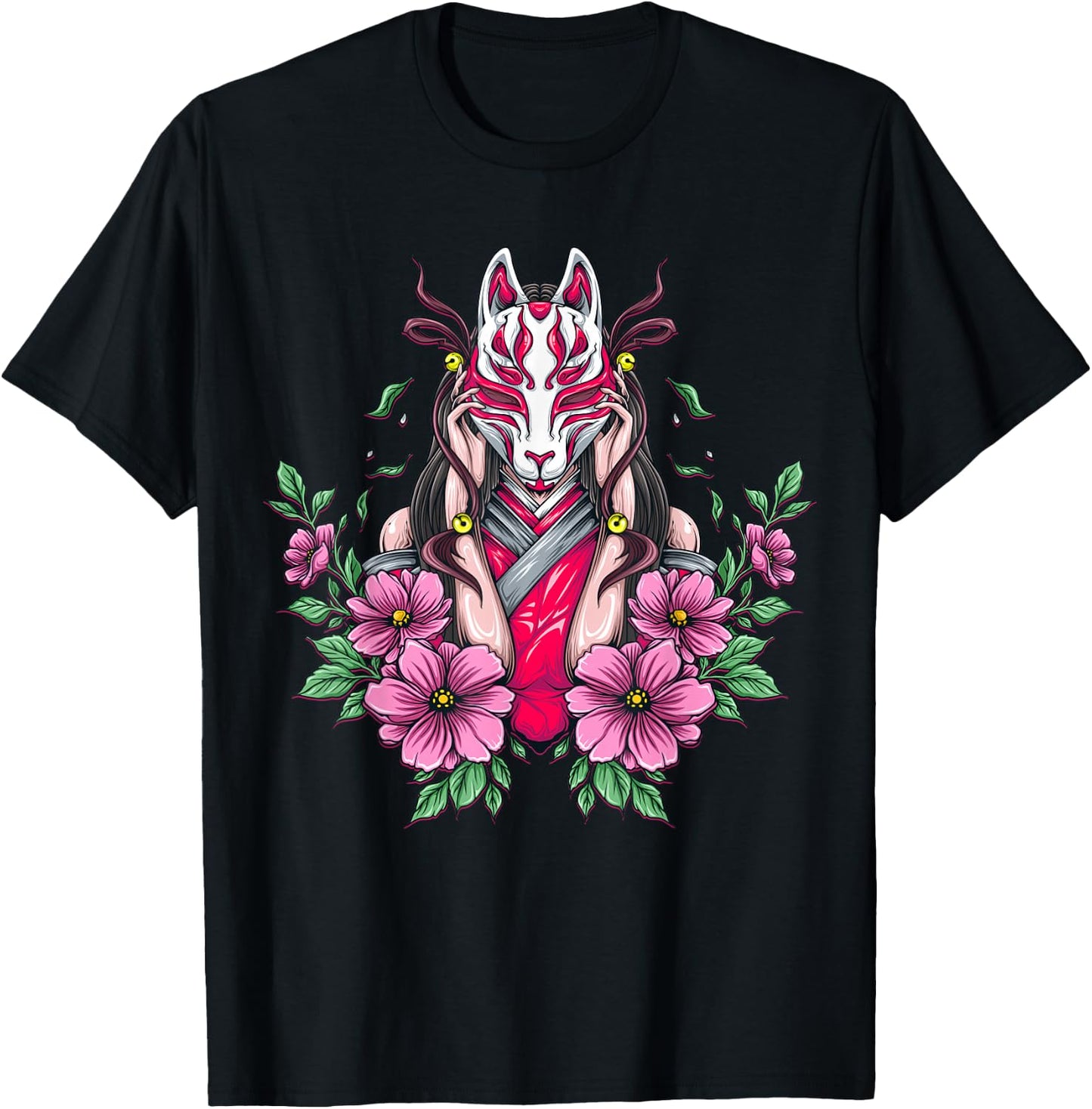 Woman with kitsune mask Nine Tailed Fox T-Shirt - T-Shirt | Black
