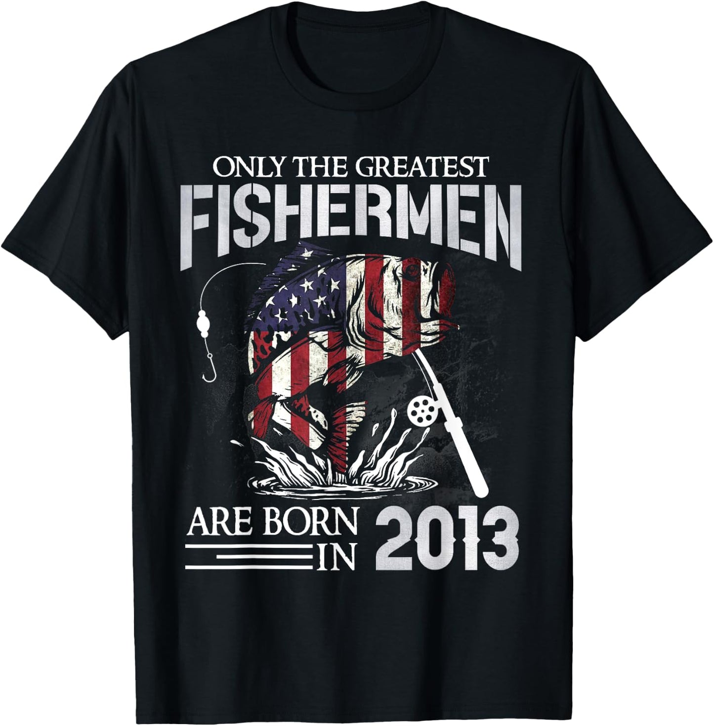 11th Birthday Fishermen USA Flag 11 Year Old Fishing Boy T-Shirt - T-Shirt | Black
