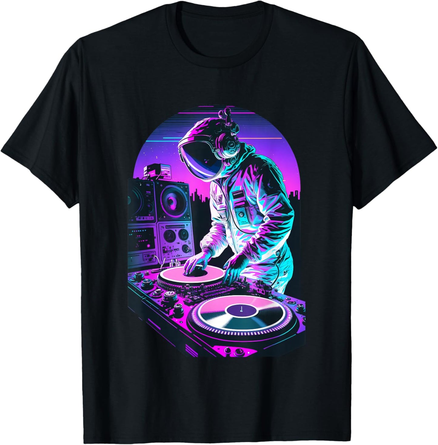 Astronaut DJ, DJing in Space, EDM cool Graphic Vaporwave T-Shirt - T-Shirt | Black