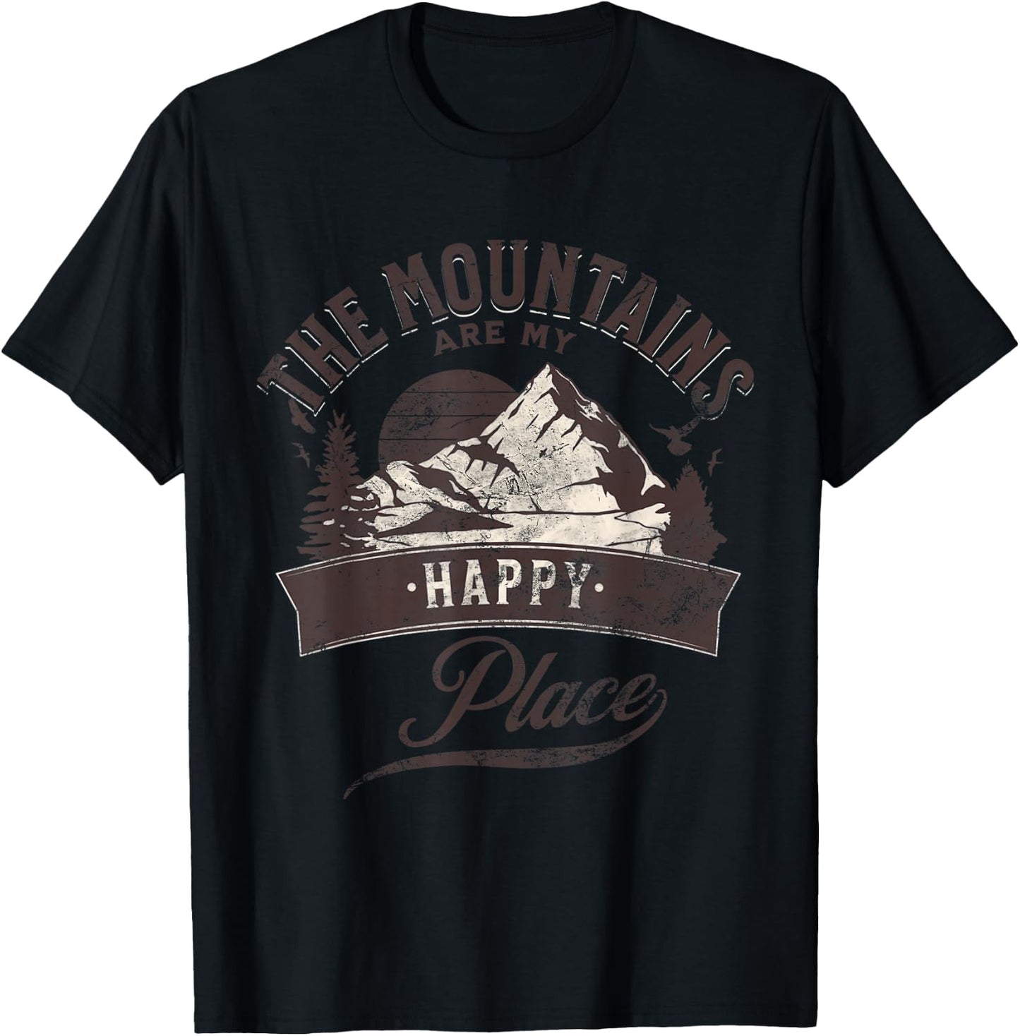 Outdoors Mountains Are My Happy Place Camping Hiking T-Shirt - T-Shirt | Black