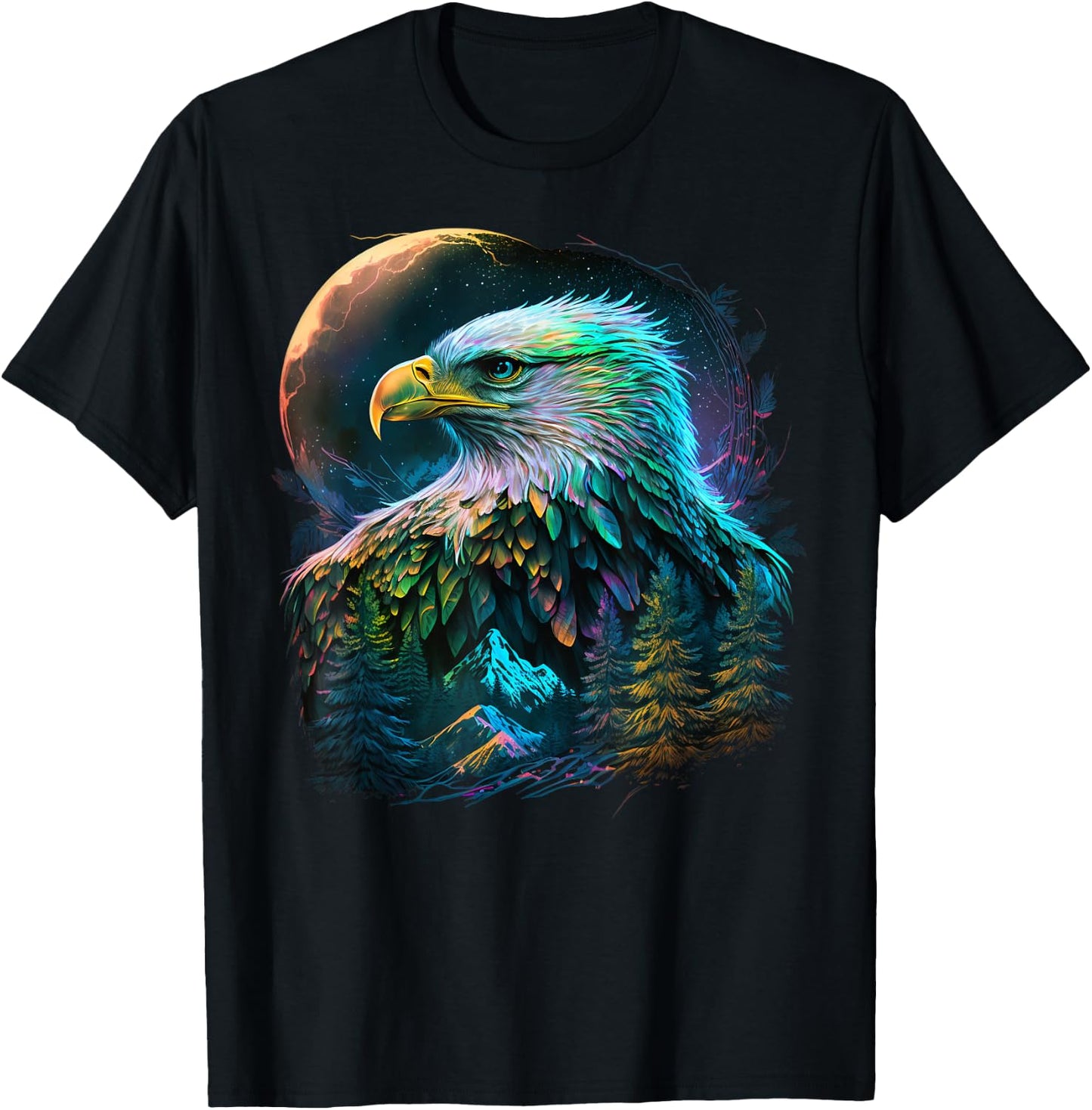 Colorful Realistic Eagle in Wilderness Nature on Moon Eagle T-Shirt - T-Shirt | Black