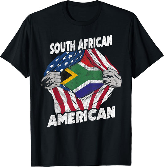 South African And American Flag South Africa Proud T-Shirt - T-Shirt | Black